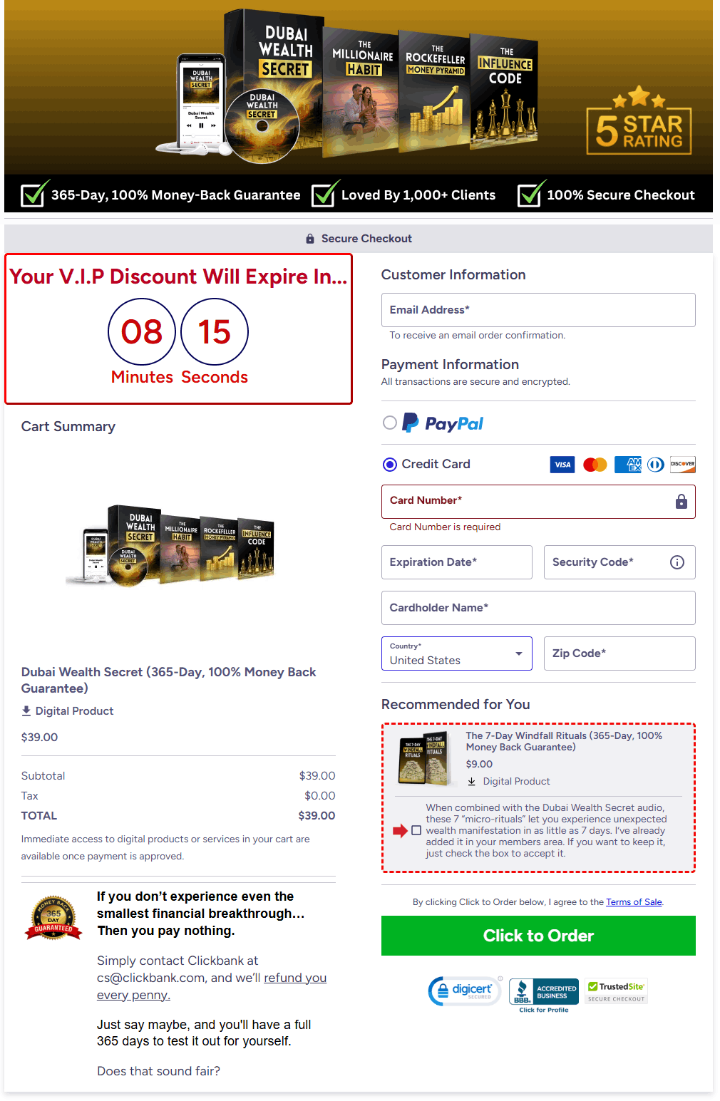 Dubai Wealth Secret Secure Checkout Page